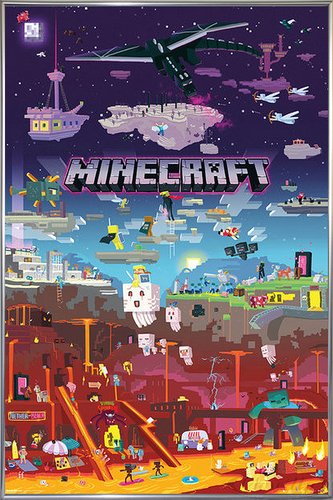 Close Up Minecraft Poster World Beyond (93x62 cm) gerahmt in: Rahmen Silber von Close Up