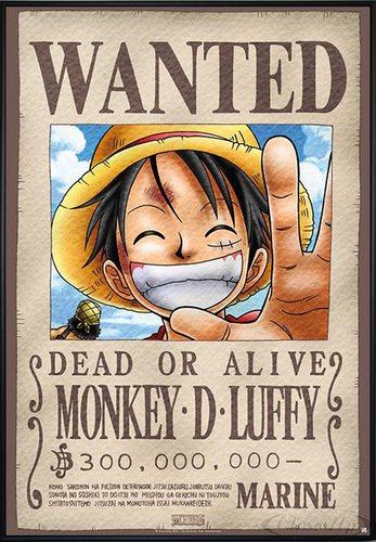 Close Up One Piece Poster Wanted Monkey D. Luffy (101x71 cm) gerahmt in: Rahmen schwarz von Close Up