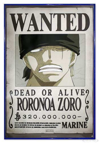 Close Up One Piece Poster Wanted Roronoa Zoro (94x63,5 cm) gerahmt in: Rahmen blau von Close Up