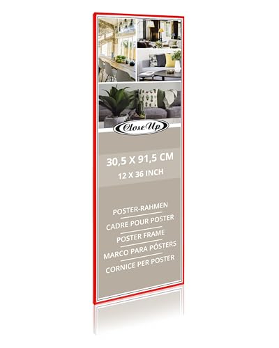 Close Up Posterrahmen | Rot/Red| Bilderrahmen | Frame | für langformatige Poster, Kunstdrucke, Plakate… | bruchsichere PVC Scheibe | 30,5 x 91,5 cm / 12x36 von Close Up