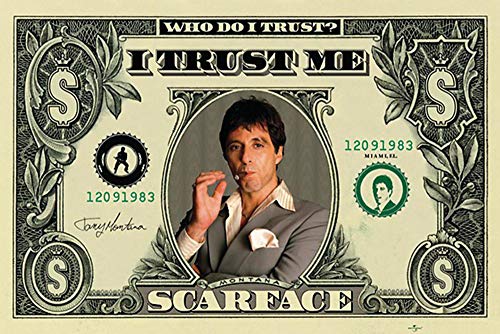 Close Up Scarface Dollarschein (Who do I Trust?) (91,5cm x 61cm) + weiÃŸe Geschenkverpackung. Verschenkfertig! von Close Up