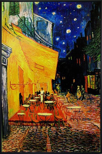 Close Up Terrasse de Cafe la nuit Poster Vincent Van Gogh (93x62 cm) gerahmt in: Rahmen schwarz von Close Up