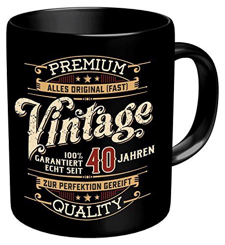 Close Up Vintage 40 Jahre Tasse - schwarz, Bedruckt, aus Keramik, im Geschenkkarton. von Close Up