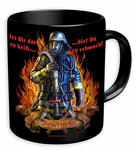 Feuerwehr Tasse "Ist dir das zu heiß...." - schwarz, bedruckt, aus Keramik, Fassungsvermögen ca. 320 ml., in Geschenkkarton. von Close Up