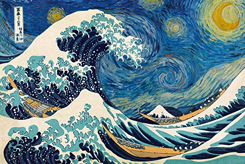 Starry Night - Great Wave Of Kanagawa Poster - Vincent van Gogh (91,5 cm x 61 cm) von Close Up