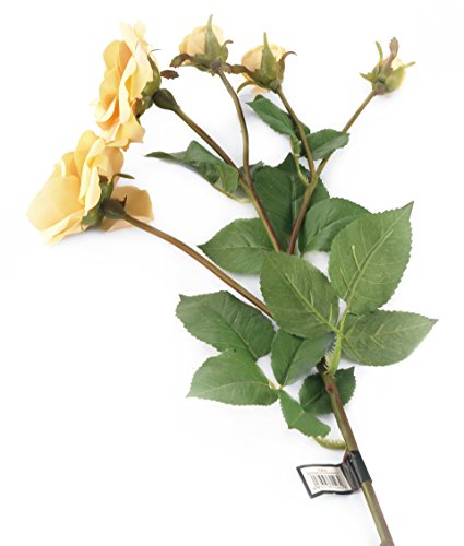 Closer 2 nature F060YL Floral Elegance, Künstliche Rose mit rosa Blütenspitzen einzelstiehl, verzweigt, 87 cm, goldgelb von Closer 2 Nature