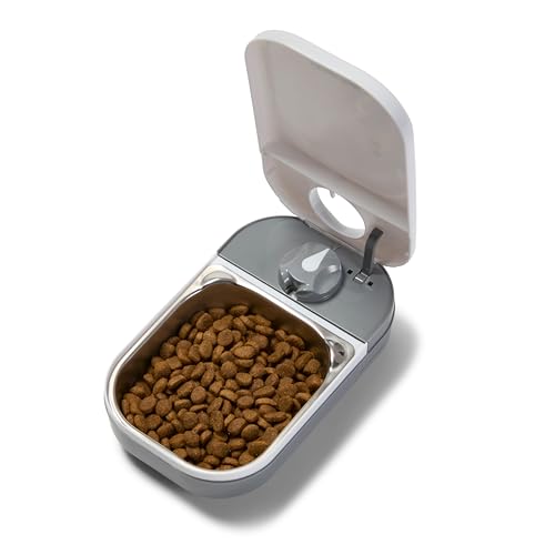 Closer Pets C100 Einzelmahlzeit-Timer-gesteuerter Futterautomat für Haustiere – Für Katzen und kleine Hunde Nass- oder Trockenfutter mit Edelstahlnapfeinsatz bis zu 400 g Weiß von Closer Pets