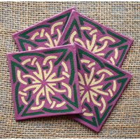 Canvas Gemalte Untersetzer - The Galway Collection | In Lila/Grün | 4Er Set von ClothandBirch