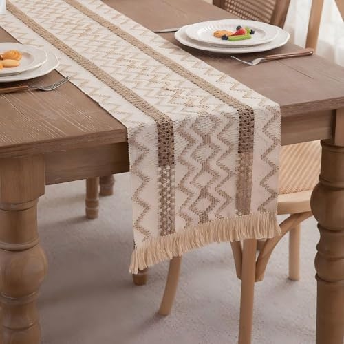 Clothfuna Boho-Tischsets aus Leinen, Beige, Couchtisch-Platzsets, Cremefarben, für Esstisch, Wellenstreifenmuster mit Makramee für Frühling, Party, Hochzeit, Sideboard, Kommode, 30 x 50 cm Clothfuna Boho-Tischsets aus Leinen, Beige, Couchtisch-Platzsets, Cremefarben, für Esstisch, Wellenstreifenmuster mit Makramee für Frühling, Party, Hochzeit, Sideboard, Kommode, 30 x 50 cm von Clothfuna