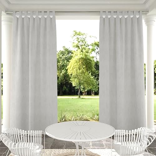 Clothink 2er Set Outdoor Vorhang Wetterfest Klettverschluss, Outdoorvorhänge Wasserdicht Outdoor Gardinen Sonnenschutz Sichtschutz für Balkon Pergola Terrasse Veranda (255x215cm, Grau-Weiß) von Clothink