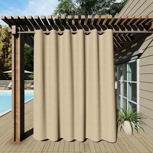 Clothink 2er Set Outdoor Vorhang Wetterfest Mit Ösen, Outdoorvorhänge Wasserdicht Outdoor Gardinen Sonnenschutz Sichtschutz für Balkon Pergola Terrasse Veranda (132x215cm, Beige) von Clothink