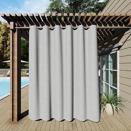 Clothink 2er Set Outdoor Vorhang Wetterfest Mit Ösen, Outdoorvorhänge Wasserdicht Outdoor Gardinen Sonnenschutz Sichtschutz für Balkon Pergola Terrasse Veranda (132x245cm, Grau-Weiß) von Clothink