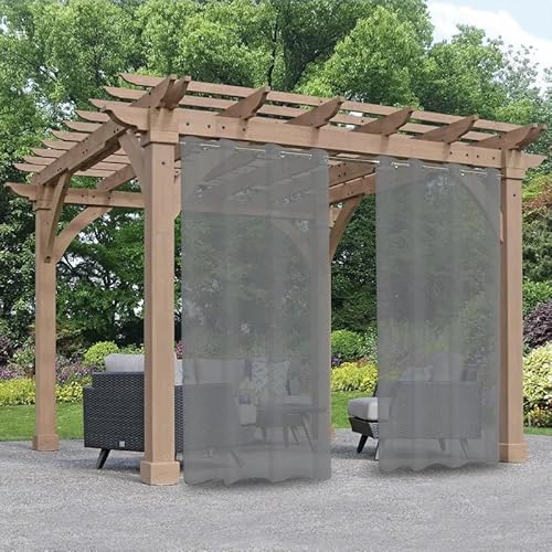 Clothink 2er Set Outdoor Vorhang Wetterfest Mit Ösen Transparent Sonnenschutz Winddicht Rostfrei mit Ösen für Terrasse Garten Balkon Familienhaushalte einfache Montage farbecht haltbar(132x215cm,Grau) von Clothink