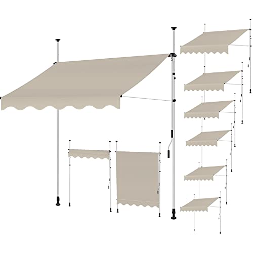 Clothink Klemmmarkise 300cm Breit Beige Ohne Bohren Gelenkarmmarkise Balkonmarkise Sonnendach Markise mit Gestell Einrollbar Sonnenschutz Höhenverstellbar Fallarm von Clothink