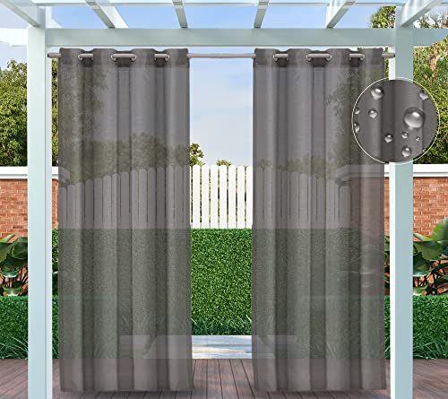 Clothink - Outdoor Gardinen Grau Grau 132x245cm mit Ösen für Balkon Terrasse Wasserdicht Sichtschutz Sonnenschutz 2er Set von Clothink