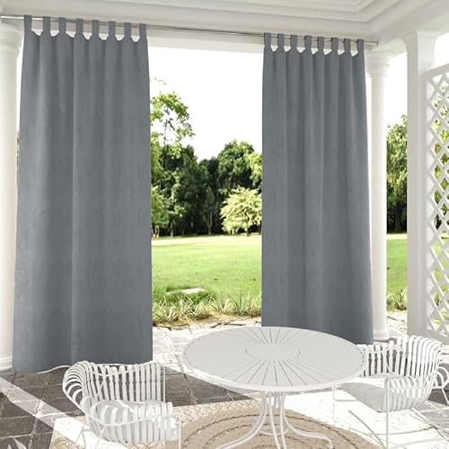 Clothink Outdoor Vorhänge Wasserfest Sonnenschutz Winddicht mit Klettband Oben für Terrasse Garten Balkon Familienhaushalte einfache Montage farbecht haltbar(132x215cm, 1 Stück, Grau) von Clothink