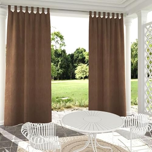 Clothink Outdoor Vorhänge Wasserfest Sonnenschutz Winddicht mit Klettband Oben für Terrasse Garten Balkon Familienhaushalte einfache Montage farbecht haltbar(132x275cm, 1 Stück, Braun) von Clothink