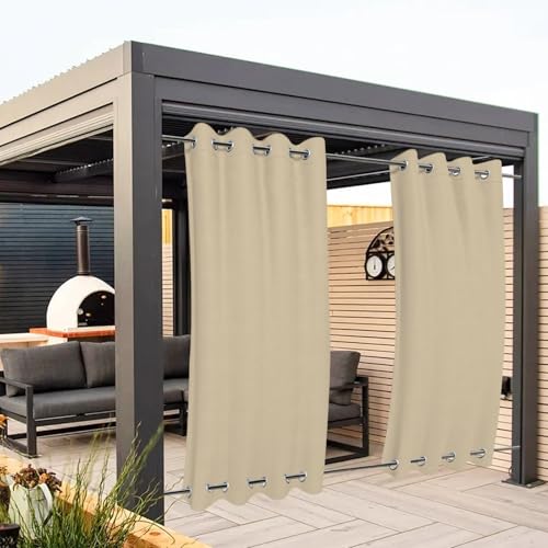 Clothink Outdoor Vorhang Ösen Oben Unten Anti-Verblassen Windschutz Sonnenschutz Sichtschutz Wetterfest, Terrasse Balkon Pergola (Beige, 132x215cm) von Clothink