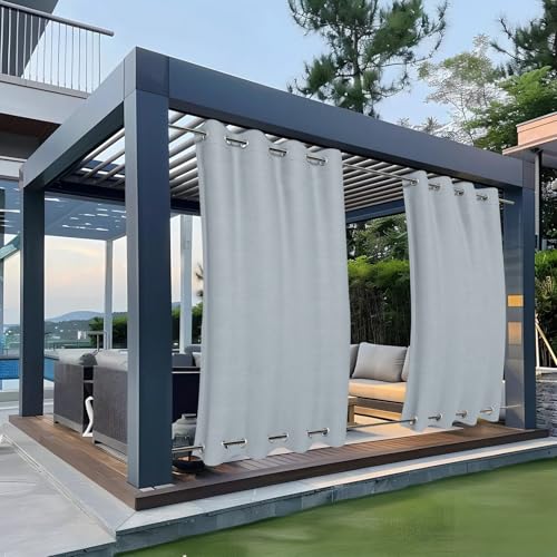 Clothink Outdoor Vorhang Ösen Oben Unten Anti-Verblassen Windschutz Sonnenschutz Sichtschutz Wetterfest, Terrasse Balkon Pergola (Grau-Weiß, 132x215cm) von Clothink