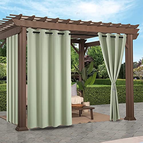 Clothink Outdoor Vorhang Ösen 132x275cm 2er Hellgrün Anti-Verblassen Winterschutz Sonnenschutz Sichtschutz Windschutz Wetterfest,Senkrechtmarkise Vertikalmarkise Terrasse Balkon Pergola von Clothink