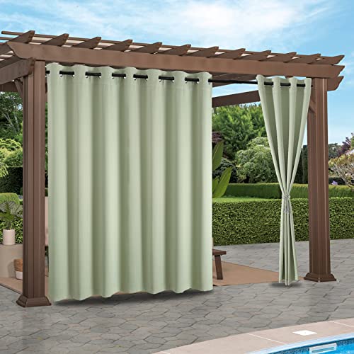 Clothink Outdoor Vorhang Ösen 254x215cm 2er Hellgrün Anti-Verblassen Winterschutz Sonnenschutz Sichtschutz Windschutz Wetterfest,Senkrechtmarkise Vertikalmarkise Terrasse Balkon Pergola von Clothink