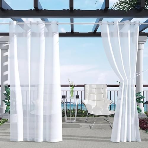 Clothink Outdoor Vorhang Wetterfest Mit Ösen Transparent Rostfrei mit Ösen für Terrasse Garten Balkon Familienhaushalte einfache Montage farbecht haltbar(132x275cm, 1Stück,Weiß) von Clothink