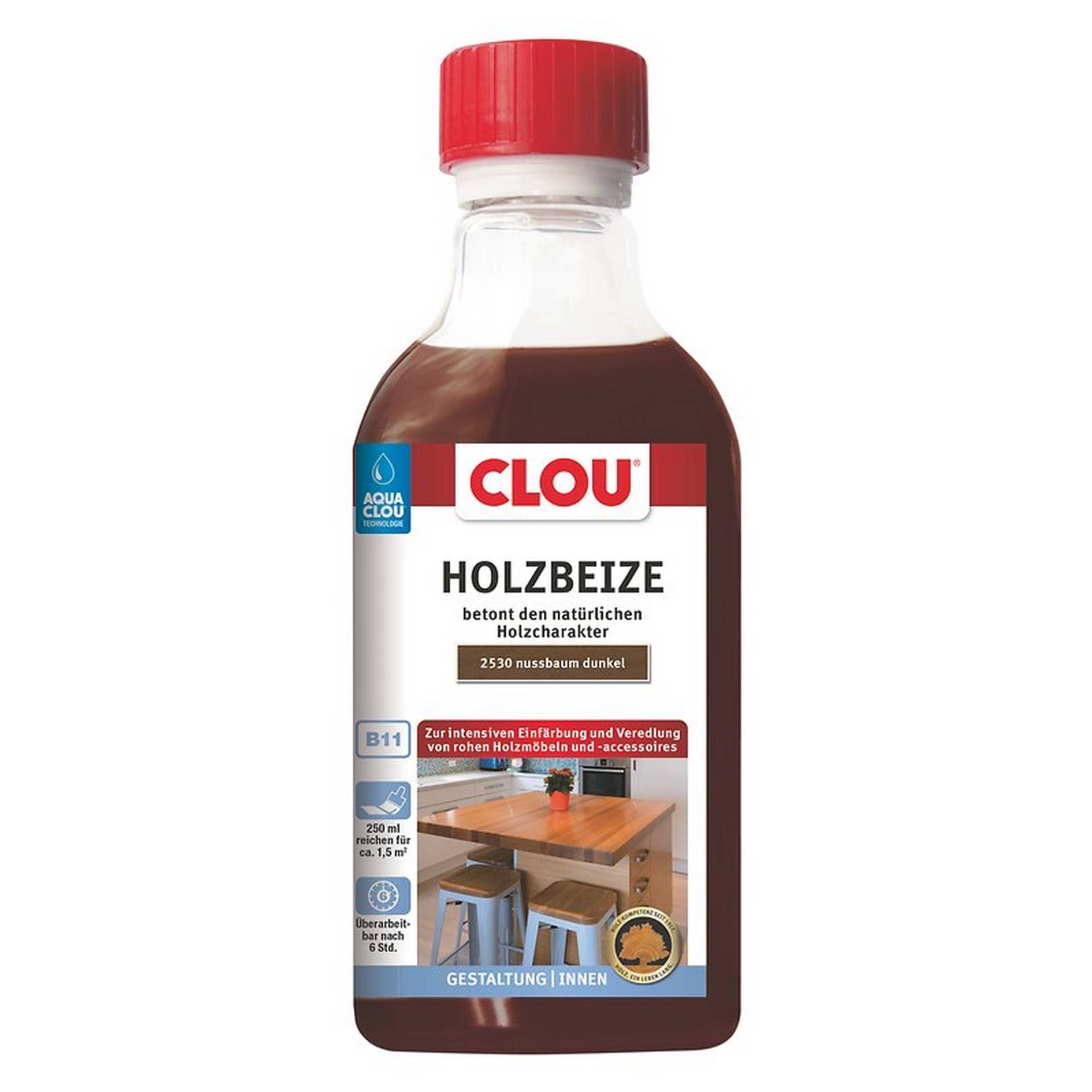 Clou Holzbeize nussbaumfarben dunkel 250 ml von Clou