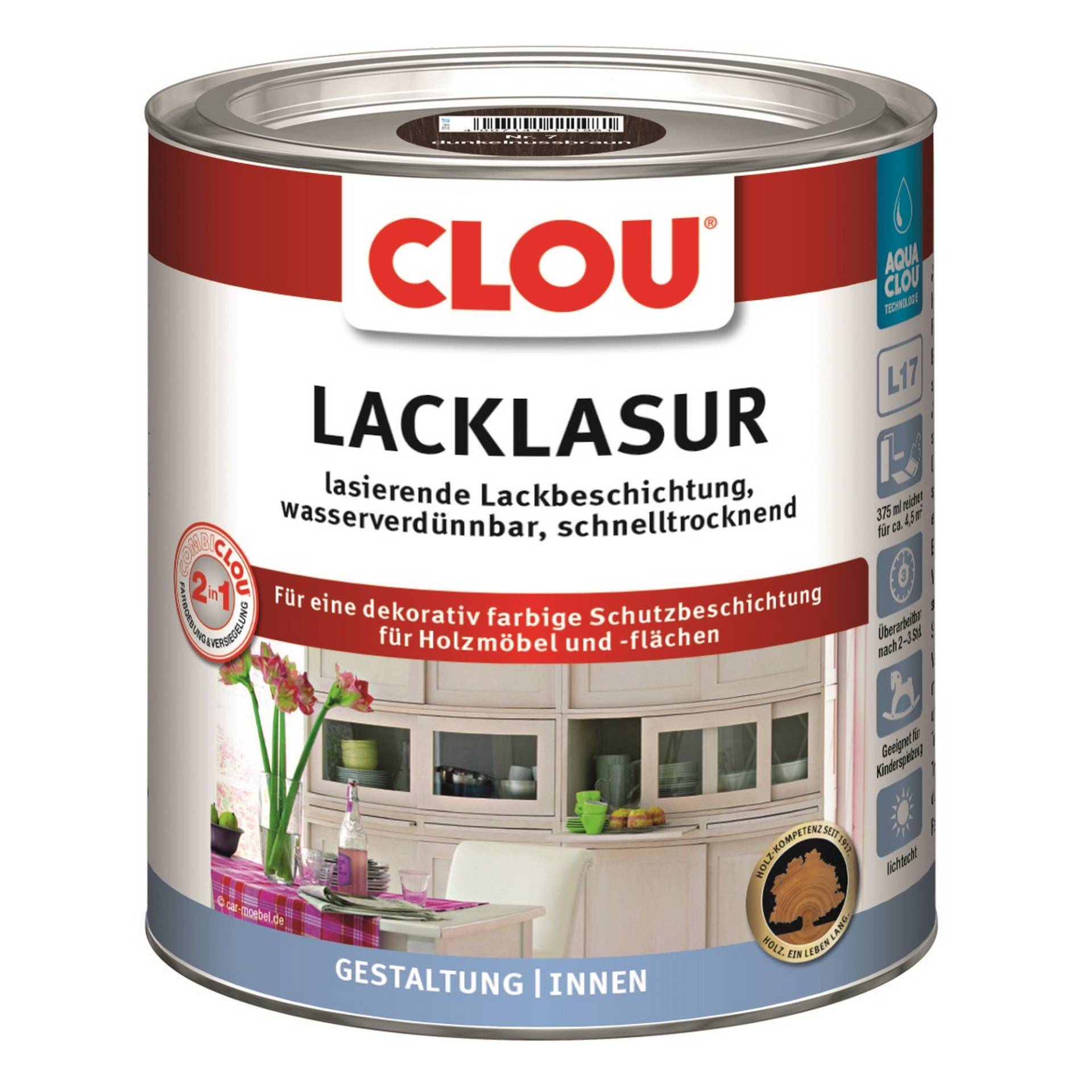 Clou Lacklasur nussbaumfarben dunkel seidenmatt 375 ml von Clou
