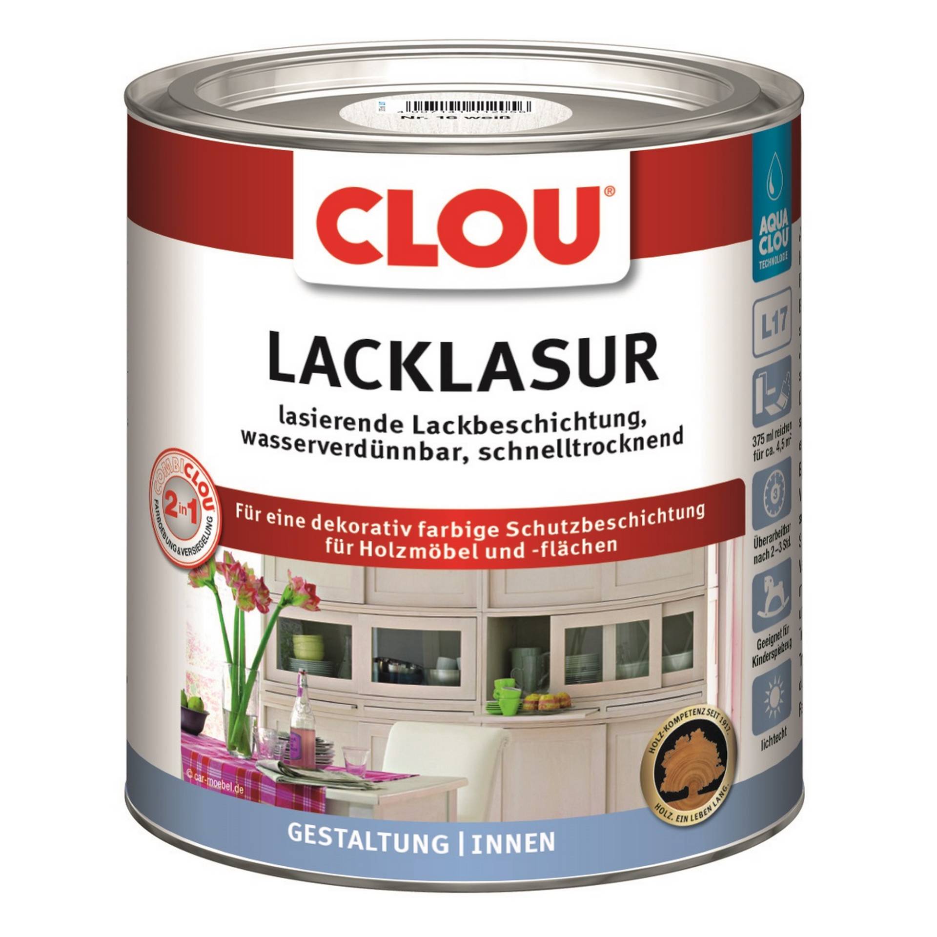 Clou Lacklasur weiß seidenmatt 375 ml von Clou
