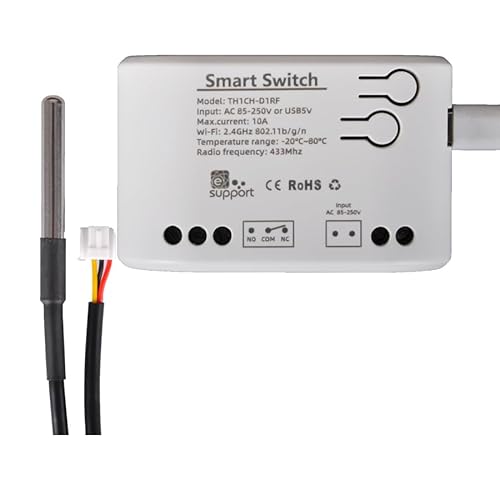 Cloud Even WiFi Relaismodul Trockenkontakt Temperaturregler WIFI APP Fernbedienung Smart Switch 10A 1 Kanal AC 85-260V, Schwarz, Funktioniert mit Alexa Google Home, Automatischer Modus von Cloud Even
