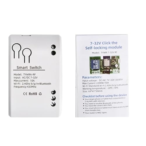 Cloudeven WiFi RF Inchihg Switch 7-32V /10A Einstellbare Trockenkontaktrelais Selflock / Momentane Modus, funktioniert mit Alexa Google Home von Cloud Even