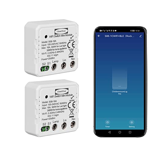 Smart WiFi-Schalter, Stromversorgung neutral, drahtloser Smart Switch Modul, oum einen Wandschalter in einen intelligenten Wandschalter umzuwandeln, kompatibel mit Google Assistant und Alexa (2) von Cloud Even