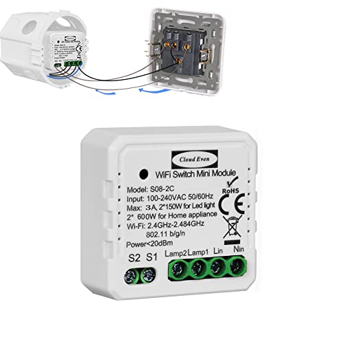 Intelligenter WiFi-Relaisschalter, Stromversorgung neutral, kabelloser Umschalter Smart Switch Modul, oum einen Wandschalter in einen intelligenten Wandschalter umzuwandeln, kompatibel mit Google von Cloud Even