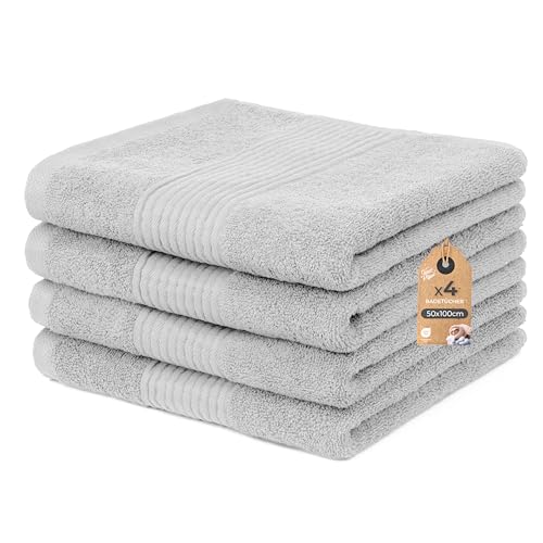 Cloud Pillow Handtücher Set 50x100 cm – 4er Pack Handtuch 100% Baumwolle – 500 g/m2 - Frottee Weich, Saugstark und Langlebig – Oeko-TEX – für Bad & Gäste - Hellgrau von Cloud Pillow