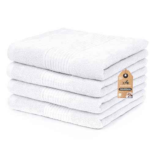 Cloud Pillow Handtücher Set 50x100 cm – 4er Pack Handtuch 100% Baumwolle – 500 g/m2 - Frottee Weich, Saugstark und Langlebig – Oeko-TEX – ideal für Hotel, Spa & Gäste - Weiß von Cloud Pillow