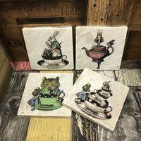 Alice Im Wunderland Naturstein-Untersetzer Mit Goldrand von Cloud7obsession