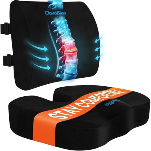 CloudBliss Sitzkissen, Bürostuhlkissen, Autositzkissen, Lendenwirbelstützkissen für Bürostuhl, Rückenstütze aus Memory-Schaum, Steißbein-Kissen für Steißbeinschmerzen, Ischias, Rückenschmerzlinderung, CloudBliss Sitzkissen, Bürostuhlkissen, Autositzkissen, Lendenwirbelstützkissen für Bürostuhl, Rückenstütze aus Memory-Schaum, Steißbein-Kissen für Steißbeinschmerzen, Ischias, Rückenschmerzlinderung, von CloudBliss