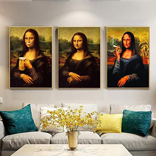 CloudShang Lustige Mona Lisa Trinken und Rauchen Poster Mona Lisa Bild Mona Lisa Wand Bilder Mona Lisa Gemäldedrucke Da Vinci Lustiges Bild Wohnzimmer Schlafzimmer Dekor K02170 von CloudShang