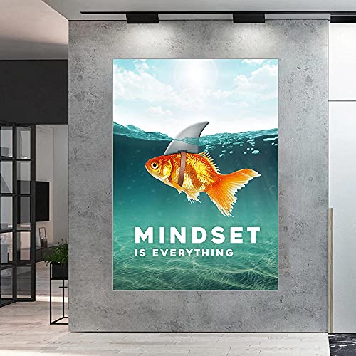 CloudShang Mindset Goldfish Wall Gemälde Prints Mindset is Everything Poster Motivationszitat Poster für Wohnzimmer Studie Büro Wand Dekor Leinwand Gemälde Dekor I10127 von CloudShang