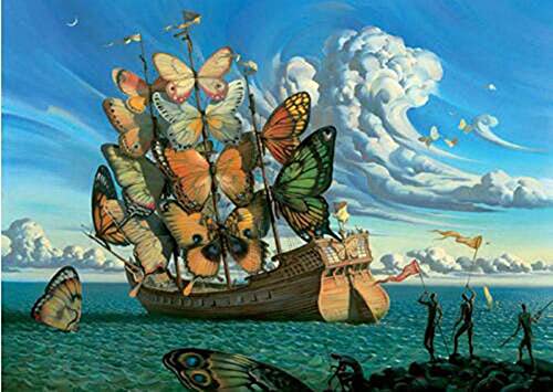 CloudShang Schiff mit Schmetterlingssegel Poster Salvador Dali Bild Abstrakte Surreale Wanddeko Vintage Kubismus Wohnzimmer Wanddekor Seltsame Traumhafte Bild Leinwand Gemälde G31158 von CloudShang