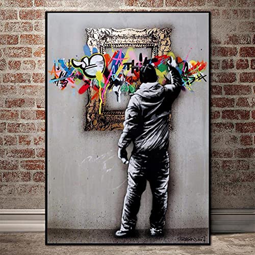 Graffiti Gemälde Poster Banksy & Rene Magritte Bild Sohn des Mannes Kunstdrucke Pop Gemälde Poster Street Gemälde Poster Banksy Wall Gemälde Wohnzimmer Flur Wand Dekor K06143 von CloudShang