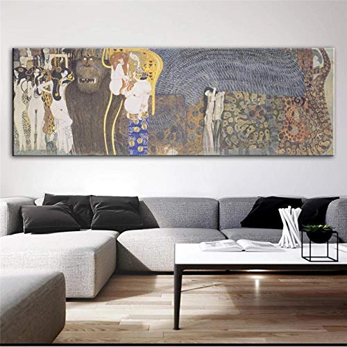 Gustav Klimt Kuss Bild Beethoven Fries Poster Gustav Klimt Klassik Gustav Klimt Wanddeko Leinwand Wohnzimmer Schlafzimmer Wanddekor Cuadros G12183 von CloudShang