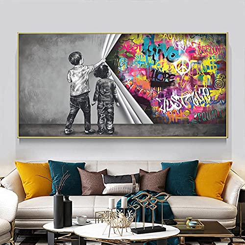 Kinder Aufdecken Vorhang Graffiti Poster Lustige Bild Graffiti Gemäldedrucke Street Wall Gemälde Pop Gemälde Poster Moderne Wohnzimmer Home Wand Cuadros Deko K01154 von CloudShang