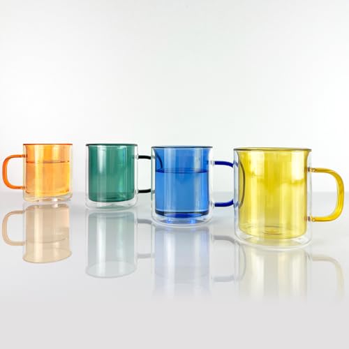 Cloudnola Doppelwandige isolierte Becher, Borosilikatglas, 4 Stück, mehrfarbiges Set, für Kaffee, Latte, Tee, Cappucino, heiße Schokolade von Cloudnola