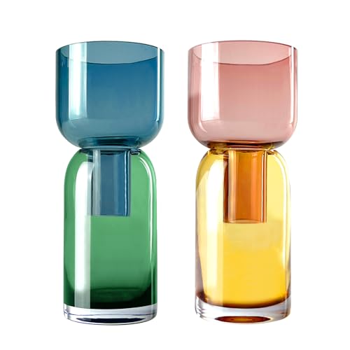 Cloudnola Wendbare Glas-Blumenvase und Knospenvase, 2er-Set, Blau & Grün und Rosa & Gelb, ideales Geschenkset, für Zuhause, Hochzeit und Event Decor von Cloudnola