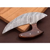 Damaskus Ulu Messer, Messer Mit Ständer, Fingerloch Küchenmesser, Damascus Cleaver, Handgemachtes Scheide von CloudyskyGoods