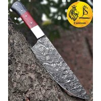 Handgefertigt Damascus Steel Awesome Looking "13 Küchenkoch Messer Mit Rotem Und Schwarzem Holzgriff Messing Stütze & Spacer + Pommel von CloudyskyGoods