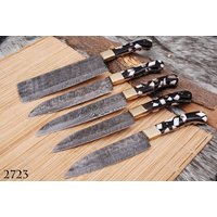 Handgemachte Geschmiedete Voll Tang Damast-stahl Küchenmesser 5Er Set, Kochmesser, Fleischledermesser, Gebrauchsmesser von CloudyskyGoods