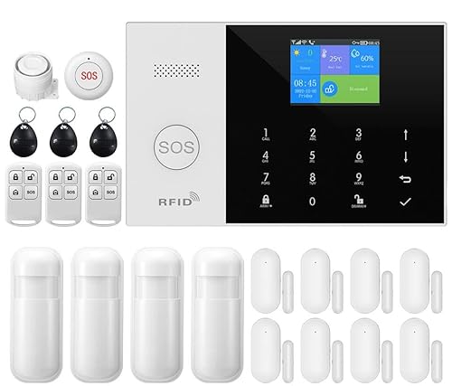 2G-Smart-Home-Sicherheitsalarm-Kit, drahtloses WiFi-Heimalarmsystem mit Sirene, PIR-Bewegungssensor, Fernbedienungen, Fenster-/Türsensor, Unterstützung für SMS-Push-/APP-Verbindungsalarm(20pcs kit) von Clouree