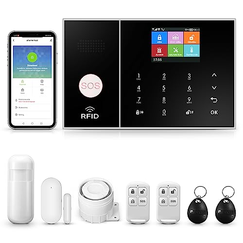 Clouree 2G/GSM Smart Home Security Alarm Kits, drahtloses WiFi-Heimalarmsystem mit Sirene, PIR-Bewegungssensor, Fernbedienungen, Fenster-/Türsensor, Unterstützung für SMS-Push-/APP-Verbindungsalarm von Clouree